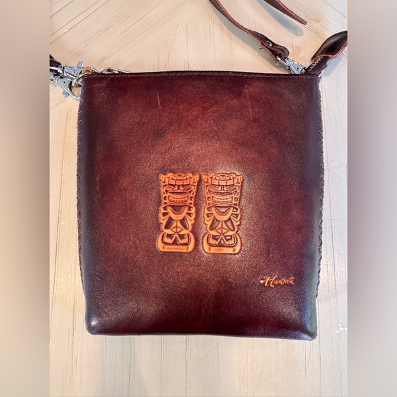 Hawaii Leather Cross Body Shoulder/Crossbody Bag – Brown Handmade Island Leather - Picture 7 of 16